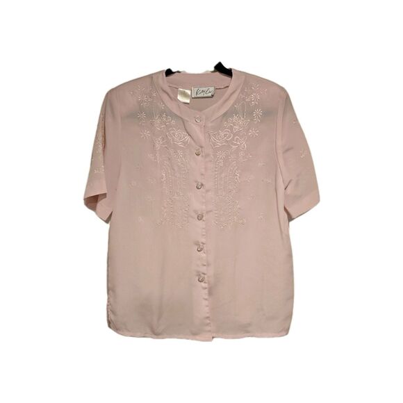 Tops - True Vintage 80s Blouse Womens 8 Embroidered Button Up Secretary Short Sleeve